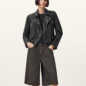All Saints Cargo Distressed Biker Leather Jacket